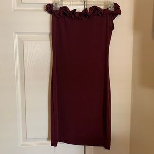 Maroon off the shoulder strapless dress